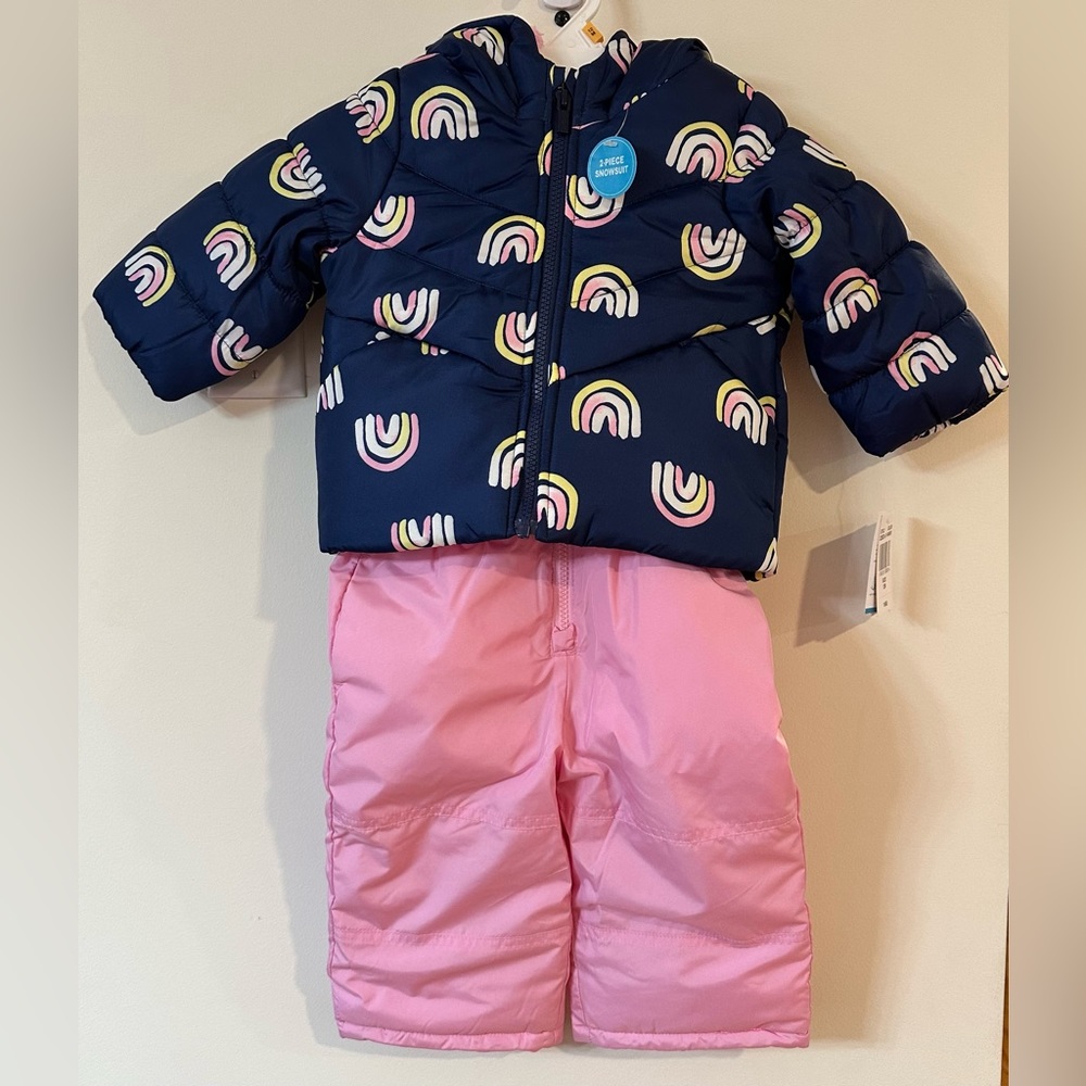 Carters Baby Girls Navy/Pink/Rainbow Snowsuit Set NWT Size 12M